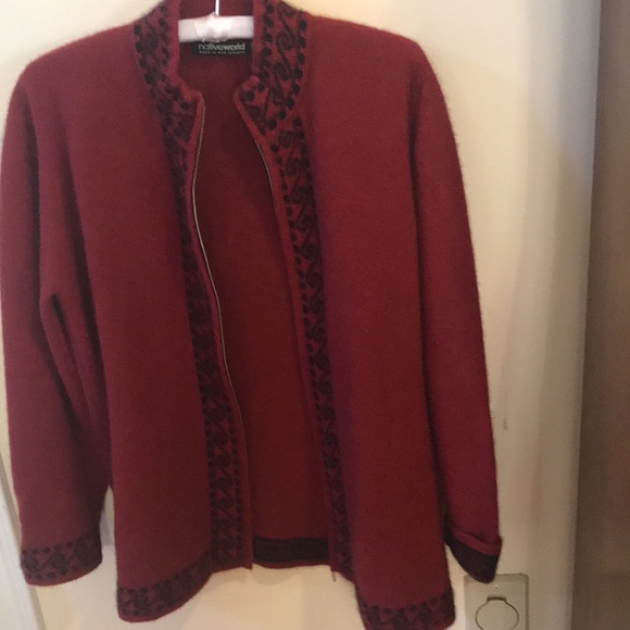 Nativeworld made in new Zealand sizeM possum +wool zippered cardigan red/black - Picture 2 of 6